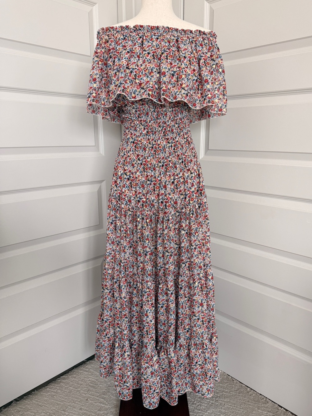 Floral Off-Shoulder Smocked Maxi Dress